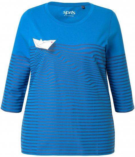 Ulla Popken Paper Boat Print 3/4 Sleeve Tee Pacific Blue - Potlačené tričká pre ženy - 