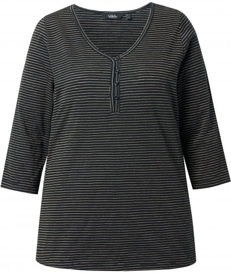 Ulla Popken Glitter Stripe 3/4 Sleeve Tee Anthracite - Potlačené tričká pre ženy - 