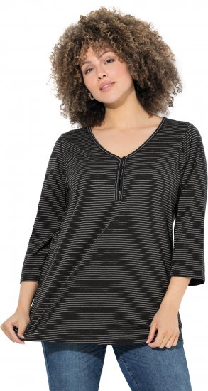 Ulla Popken Glitter Stripe 3/4 Sleeve Tee Anthracite - Potlačené tričká pre ženy - 