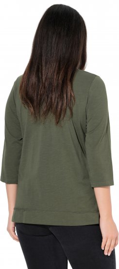 Ulla Popken Textured Lettering 3/4 Sleeve Tee Olive - Potlačené tričká pre ženy - 