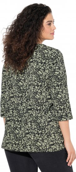 Ulla Popken Pleated Floral Print 3/4 Sleeve Tee Pond Green - Potlačené tričká pre ženy - 