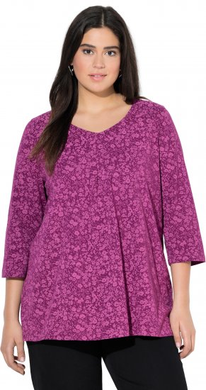 Ulla Popken Pleated Floral Print 3/4 Sleeve Tee Raspberry - Potlačené tričká pre ženy - 