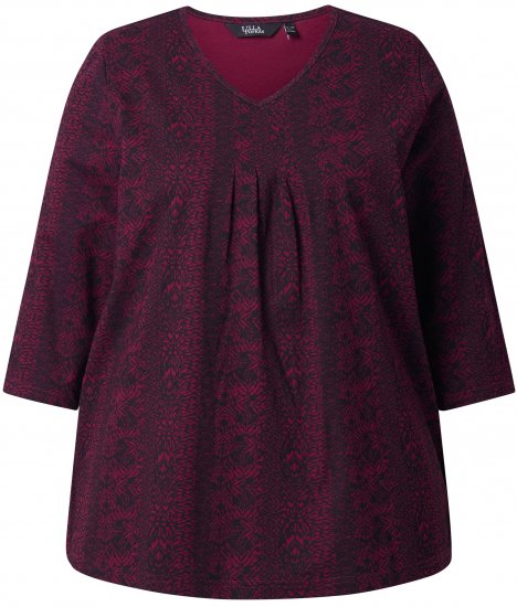 Ulla Popken Mixed Pattern Stripe 3/4 Sleeve Tee Black - Potlačené tričká pre ženy - 