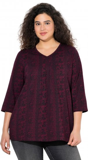 Ulla Popken Mixed Pattern Stripe 3/4 Sleeve Tee Black - Potlačené tričká pre ženy - 