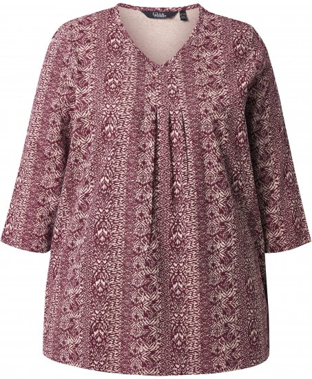 Ulla Popken Mixed Pattern Stripe 3/4 Sleeve Tee Dark Cherry Red - Tričká - 