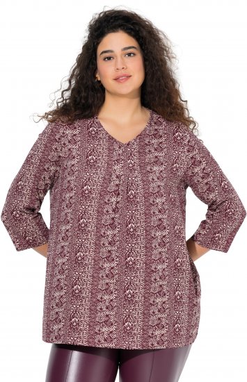 Ulla Popken Mixed Pattern Stripe 3/4 Sleeve Tee Dark Cherry Red - Tričká - 