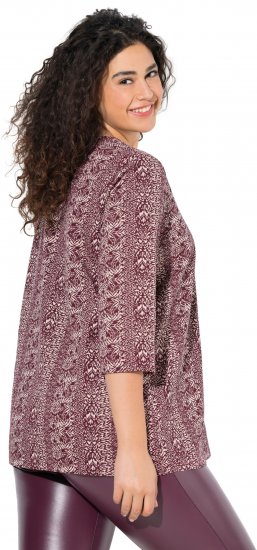 Ulla Popken Mixed Pattern Stripe 3/4 Sleeve Tee Dark Cherry Red - Tričká - 
