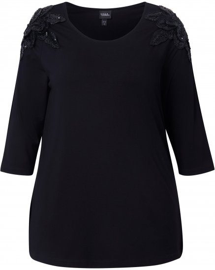 Ulla Popken Flower Epaulet 3/4 Sleeve Top Black - Potlačené tričká pre ženy - 