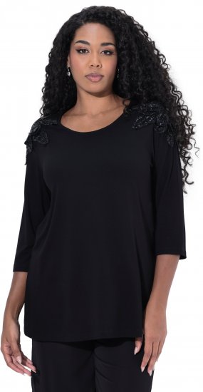 Ulla Popken Flower Epaulet 3/4 Sleeve Top Black - Potlačené tričká pre ženy - 