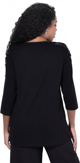 Ulla Popken Flower Epaulet 3/4 Sleeve Top Black - Potlačené tričká pre ženy - 