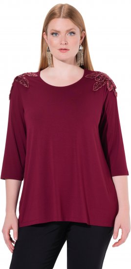 Ulla Popken Flower Epaulet 3/4 Sleeve Top Dark Cherry Red - Potlačené tričká pre ženy - 