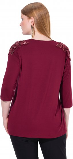 Ulla Popken Flower Epaulet 3/4 Sleeve Top Dark Cherry Red - Potlačené tričká pre ženy - 