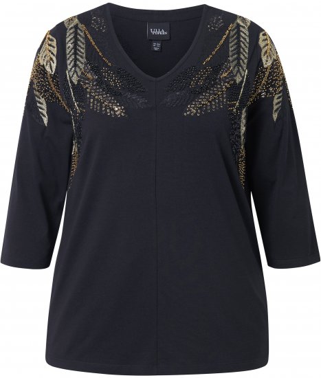 Ulla Popken Feather Beadwork 3/4 Sleeve Top Black - Potlačené tričká pre ženy - 