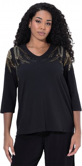 Ulla Popken Feather Beadwork 3/4 Sleeve Top Black - Potlačené tričká pre ženy - 