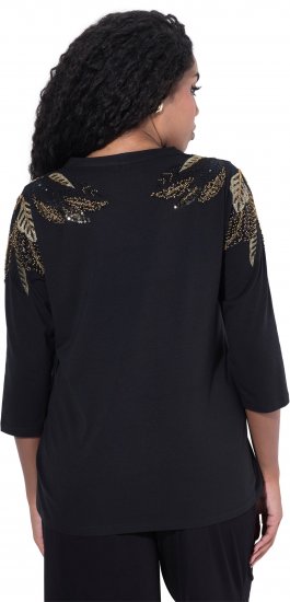Ulla Popken Feather Beadwork 3/4 Sleeve Top Black - Potlačené tričká pre ženy - 