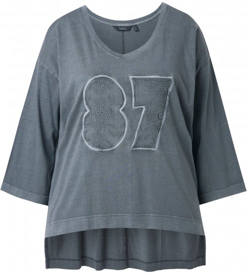 Ulla Popken 87 Applique Oversized Long Sleeve Tee Graphite Grey - Tričká - 