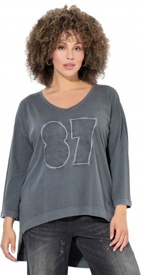 Ulla Popken 87 Applique Oversized Long Sleeve Tee Graphite Grey - Tričká - 
