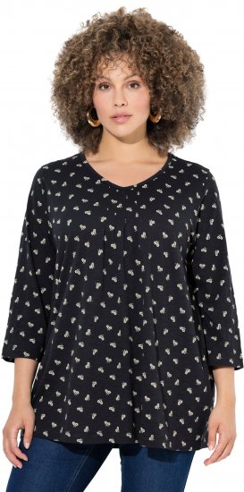 Ulla Popken Flower Print 3/4 Sleeve Tee Black - Tričká - 