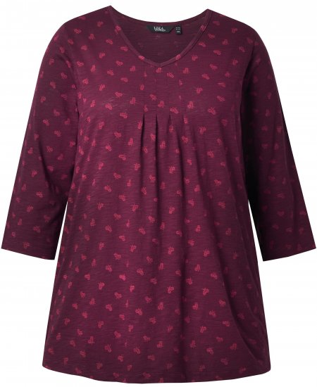 Ulla Popken Flower Print 3/4 Sleeve Tee Dark Ruby - Tričká - 