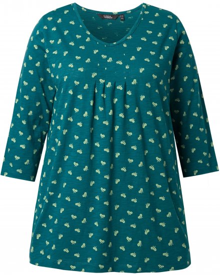 Ulla Popken Flower Print 3/4 Sleeve Tee Teal Green - Tričká - 