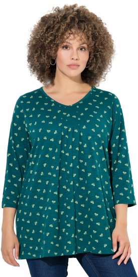 Ulla Popken Flower Print 3/4 Sleeve Tee Teal Green - Tričká - 