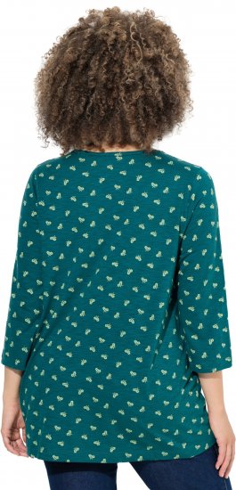 Ulla Popken Flower Print 3/4 Sleeve Tee Teal Green - Tričká - 