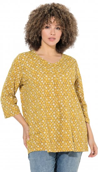 Ulla Popken Graphic Print Pleated 3/4 Sleeve Tee Mocha Brown - Tričká - 