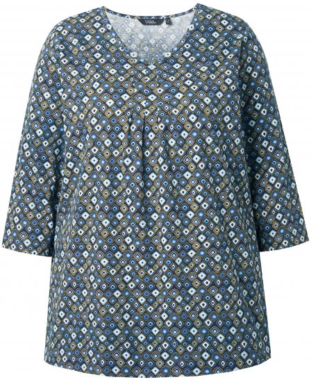 Ulla Popken Graphic Print Pleated 3/4 Sleeve Tee Atlantic Blue - Tričká - 