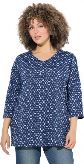 Ulla Popken Graphic Print Pleated 3/4 Sleeve Tee Blue - Tričká - 