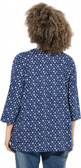 Ulla Popken Graphic Print Pleated 3/4 Sleeve Tee Blue - Tričká - 