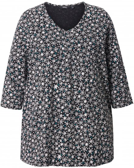 Ulla Popken Snowflake Print 3/4 Sleeve Tee Black - Tričká - 