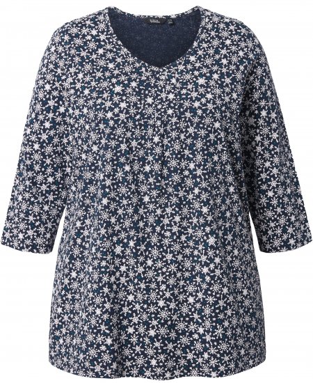Ulla Popken Snowflake Print 3/4 Sleeve Tee Navy - Tričká - 