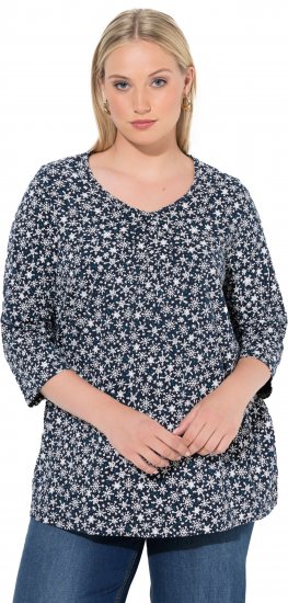 Ulla Popken Snowflake Print 3/4 Sleeve Tee Navy - Tričká - 