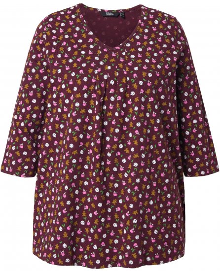 Ulla Popken Gingerbread Print 3/4 Sleeve Tee Plum - Tričká - 