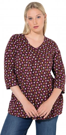 Ulla Popken Gingerbread Print 3/4 Sleeve Tee Plum - Tričká - 