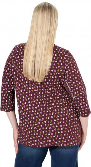 Ulla Popken Gingerbread Print 3/4 Sleeve Tee Plum - Tričká - 