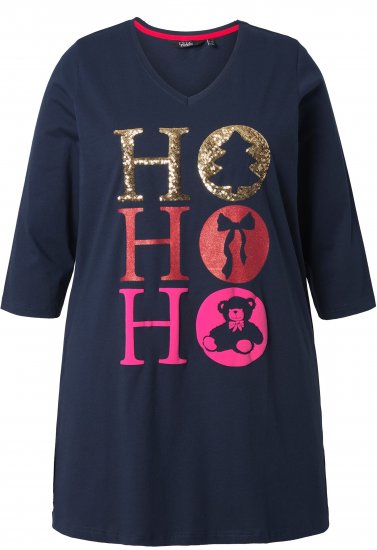 Ulla Popken Ho Ho Ho 3/4 Sleeve Graphic Tunic Tee Navy - Tričká - 