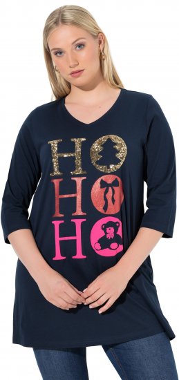Ulla Popken Ho Ho Ho 3/4 Sleeve Graphic Tunic Tee Navy - Tričká - 