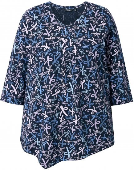 Ulla Popken Ribbon Print 3/4 Sleeve Asymmetric Tee Navy - Potlačené tričká pre ženy - 