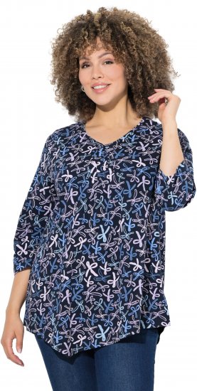 Ulla Popken Ribbon Print 3/4 Sleeve Asymmetric Tee Navy - Potlačené tričká pre ženy - 