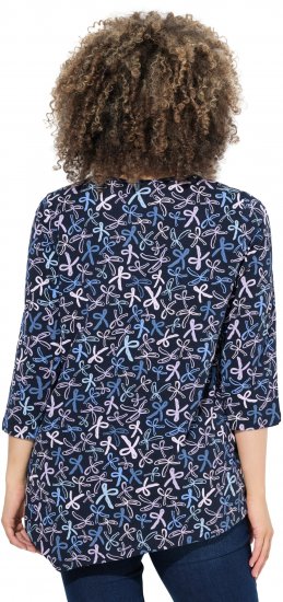 Ulla Popken Ribbon Print 3/4 Sleeve Asymmetric Tee Navy - Potlačené tričká pre ženy - 