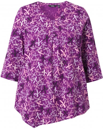 Ulla Popken Ribbon Print 3/4 Sleeve Asymmetric Tee Light Plum - Potlačené tričká pre ženy - 