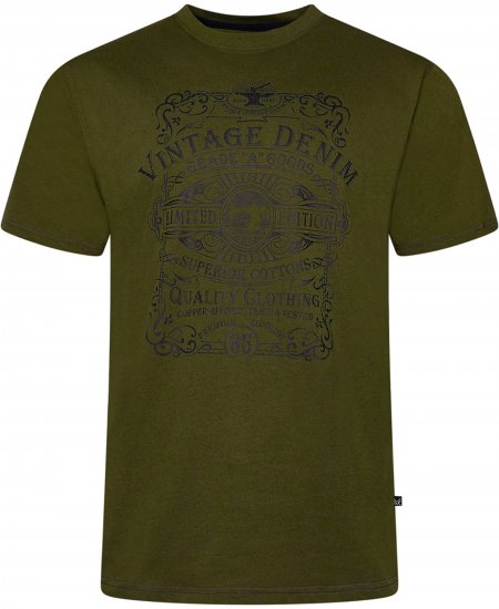 Kam Jeans 5786 Vintage Denim Print Tee Olive - Tričká - Nadrozmerné tričká - 2XL-14XL