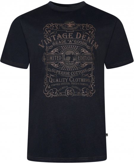 Kam Jeans 5786 Vintage Denim Print Tee Black - Tričká - Nadrozmerné tričká - 2XL-14XL