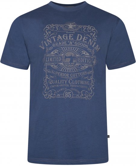 Kam Jeans 5786 Vintage Denim Print Tee Indigo - Tričká - Nadrozmerné tričká - 2XL-14XL