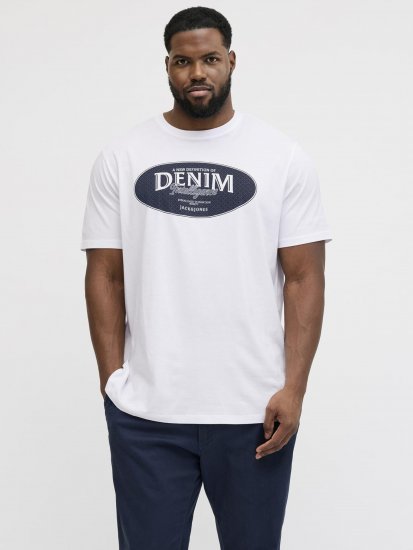 Jack & Jones Dover Denim O-Neck T-Shirt White - Tričká - Nadrozmerné tričká - 2XL-14XL