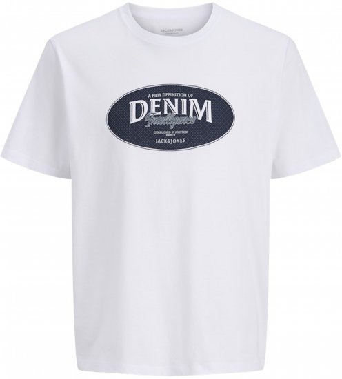Jack & Jones Dover Denim O-Neck T-Shirt White - Tričká - Nadrozmerné tričká - 2XL-14XL