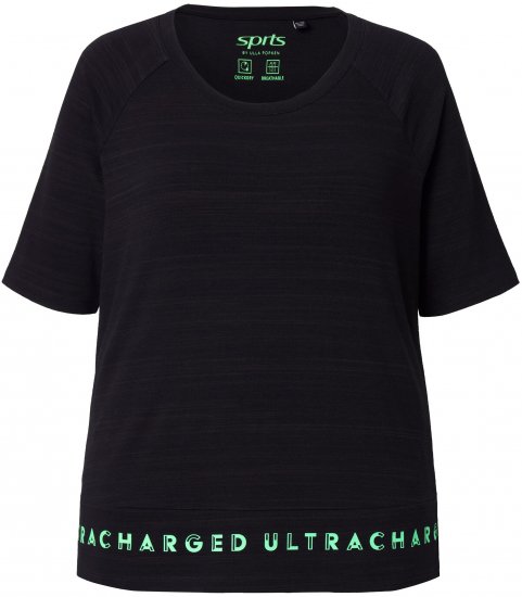Ulla Popken Classic Fit Half-Sleeve Crew Neck T-shirt With Hem Inscription Black - Potlačené tričká pre ženy - 