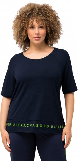 Ulla Popken Classic Fit Half-Sleeve Crew Neck T-shirt With Hem Inscription Navy Blue - Potlačené tričká pre ženy - 