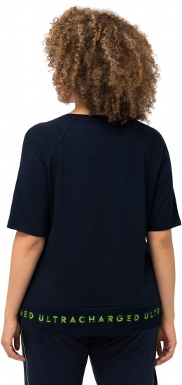Ulla Popken Classic Fit Half-Sleeve Crew Neck T-shirt With Hem Inscription Navy Blue - Potlačené tričká pre ženy - 